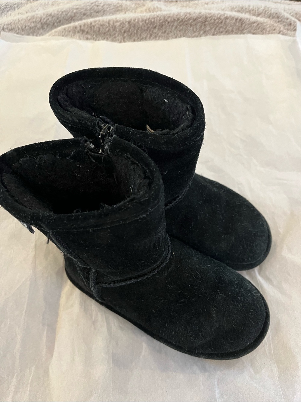 Bear Paw Black Kids Plush Winter Boots - side zipper for easy on/off.